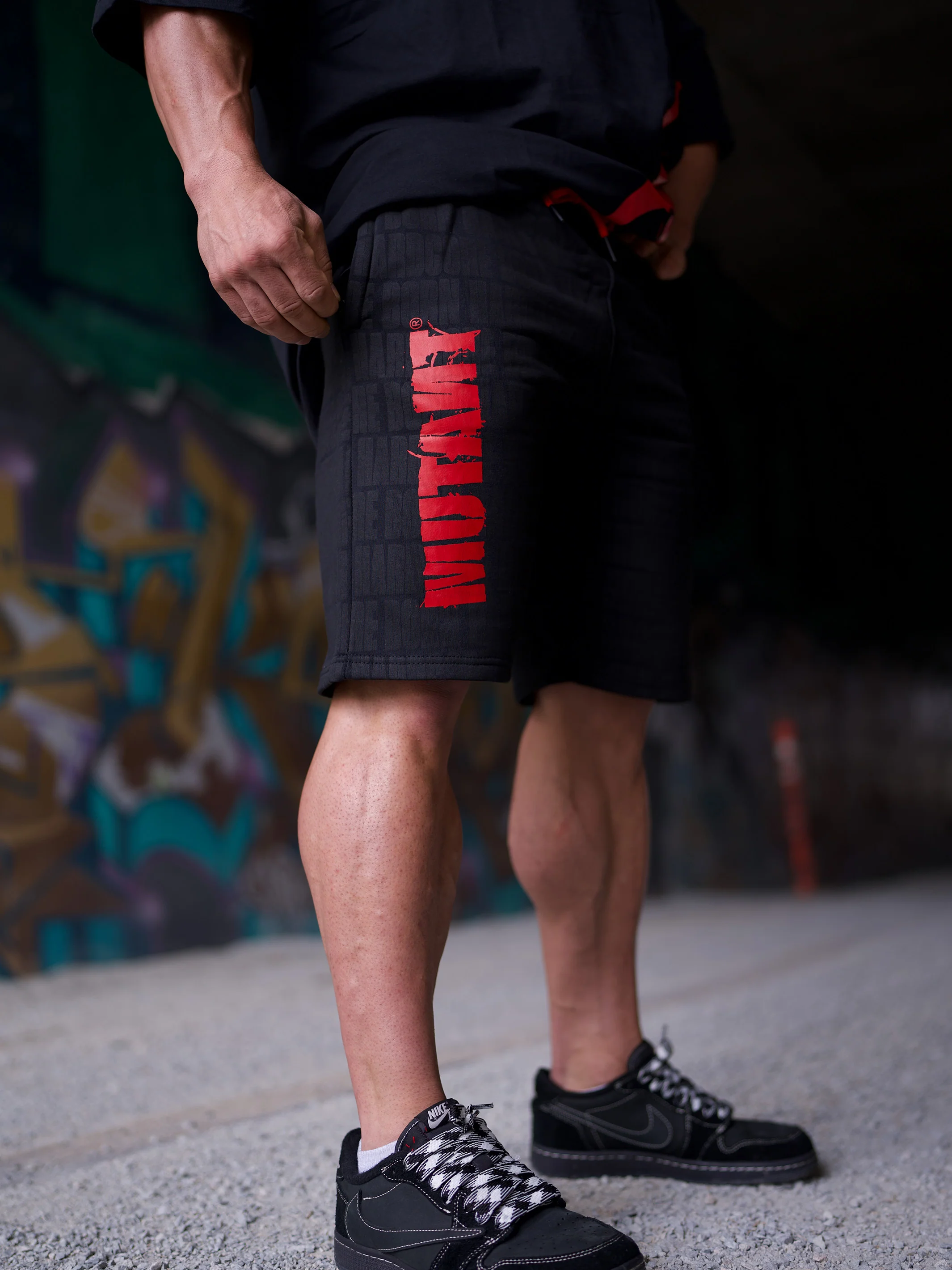 MUTANT® BORN HARDCORE 9" Gym Shorts (Black & Red) 5XL - Image 4