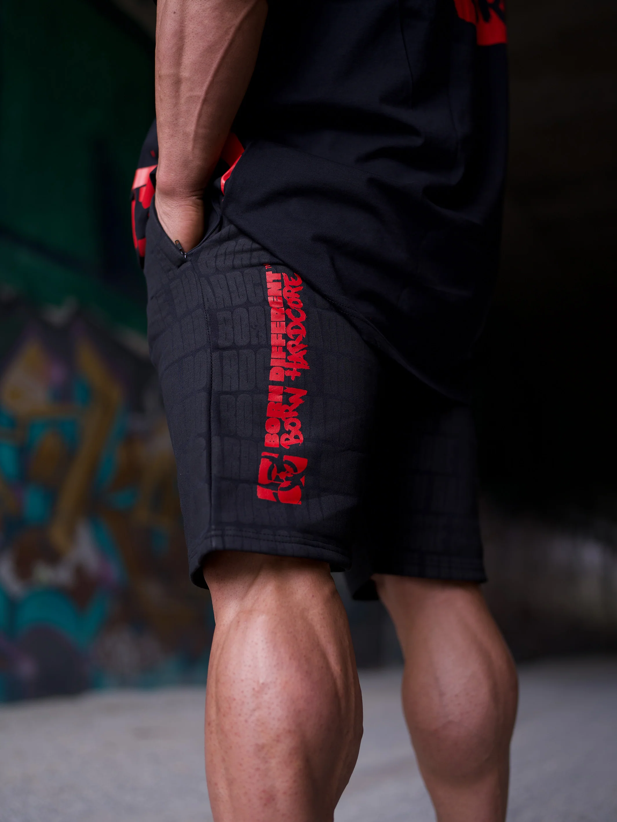 MUTANT® BORN HARDCORE 9" Gym Shorts (Black & Red) 5XL - Image 5