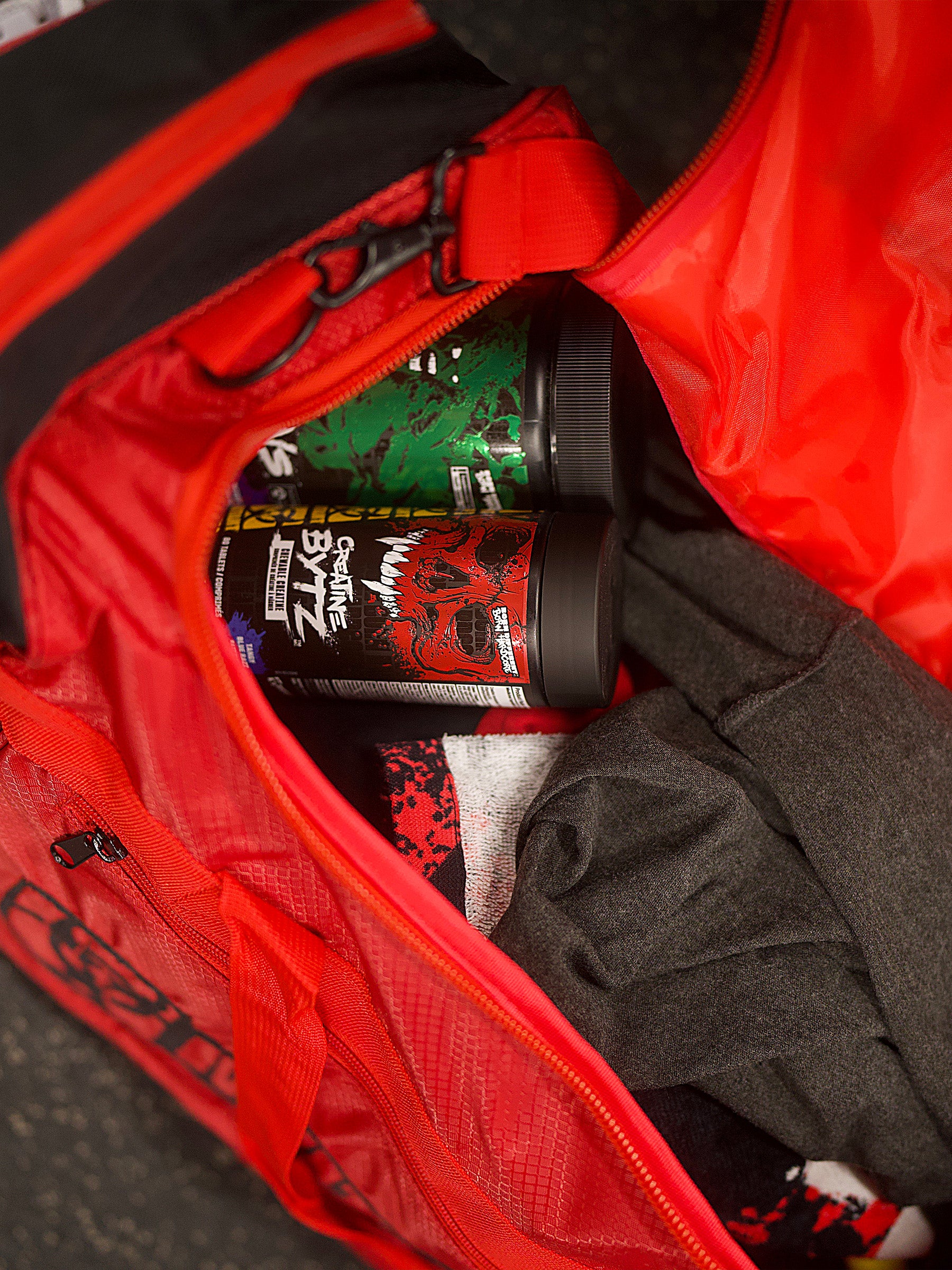 MUTANT® BORN HARDCORE Duffle Gym Bag (Red, Black Edge) - Image 10