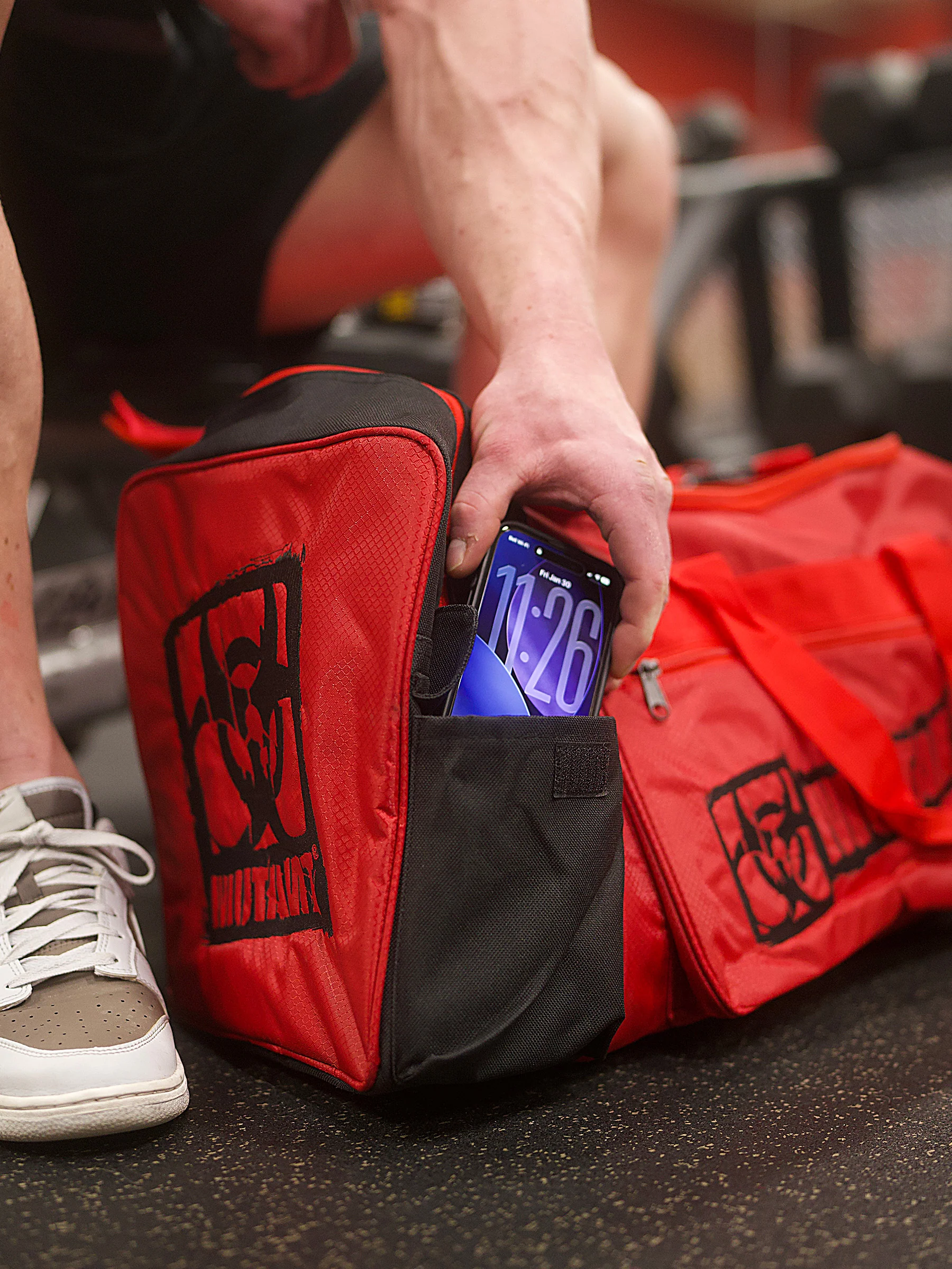 MUTANT® BORN HARDCORE Duffle Gym Bag (Red, Black Edge) - Image 6