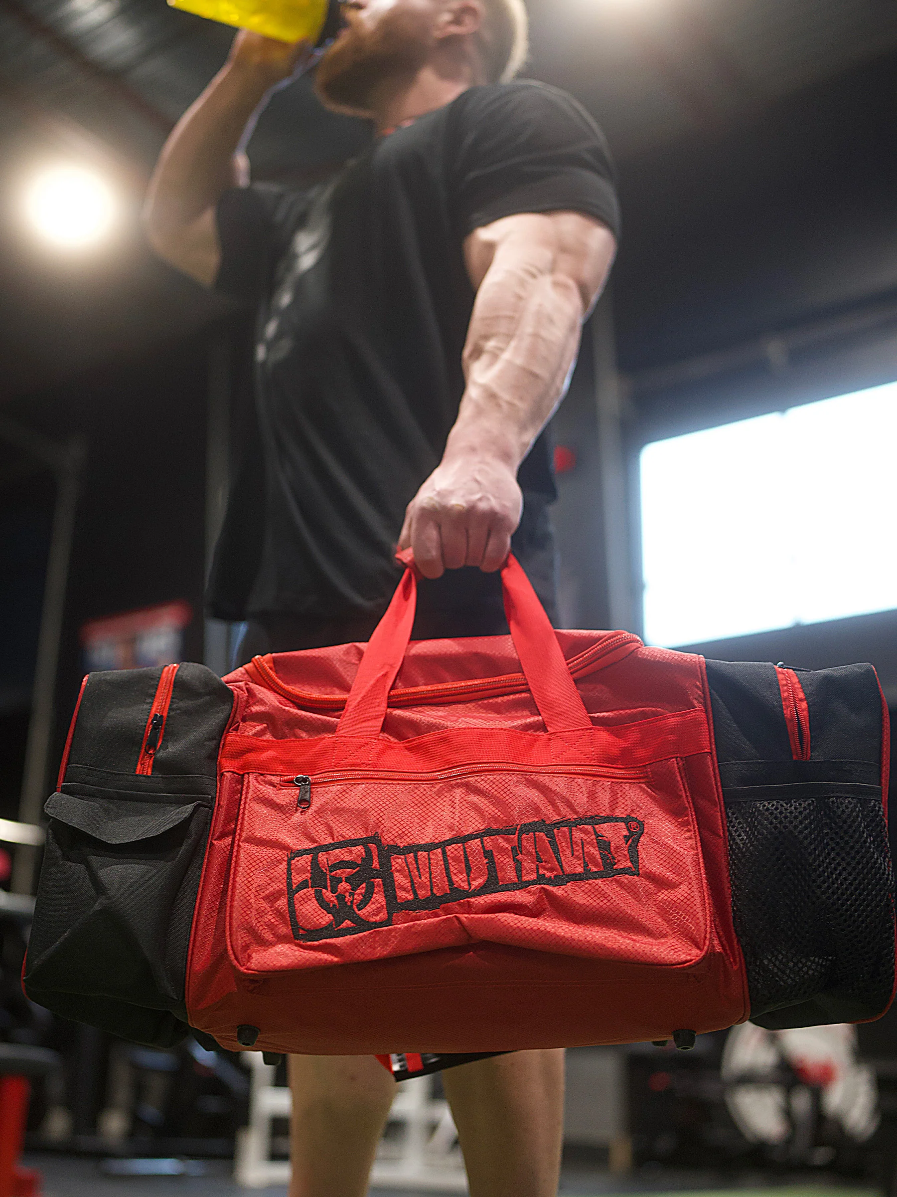 MUTANT® BORN HARDCORE Duffle Gym Bag (Red, Black Edge) - Image 8