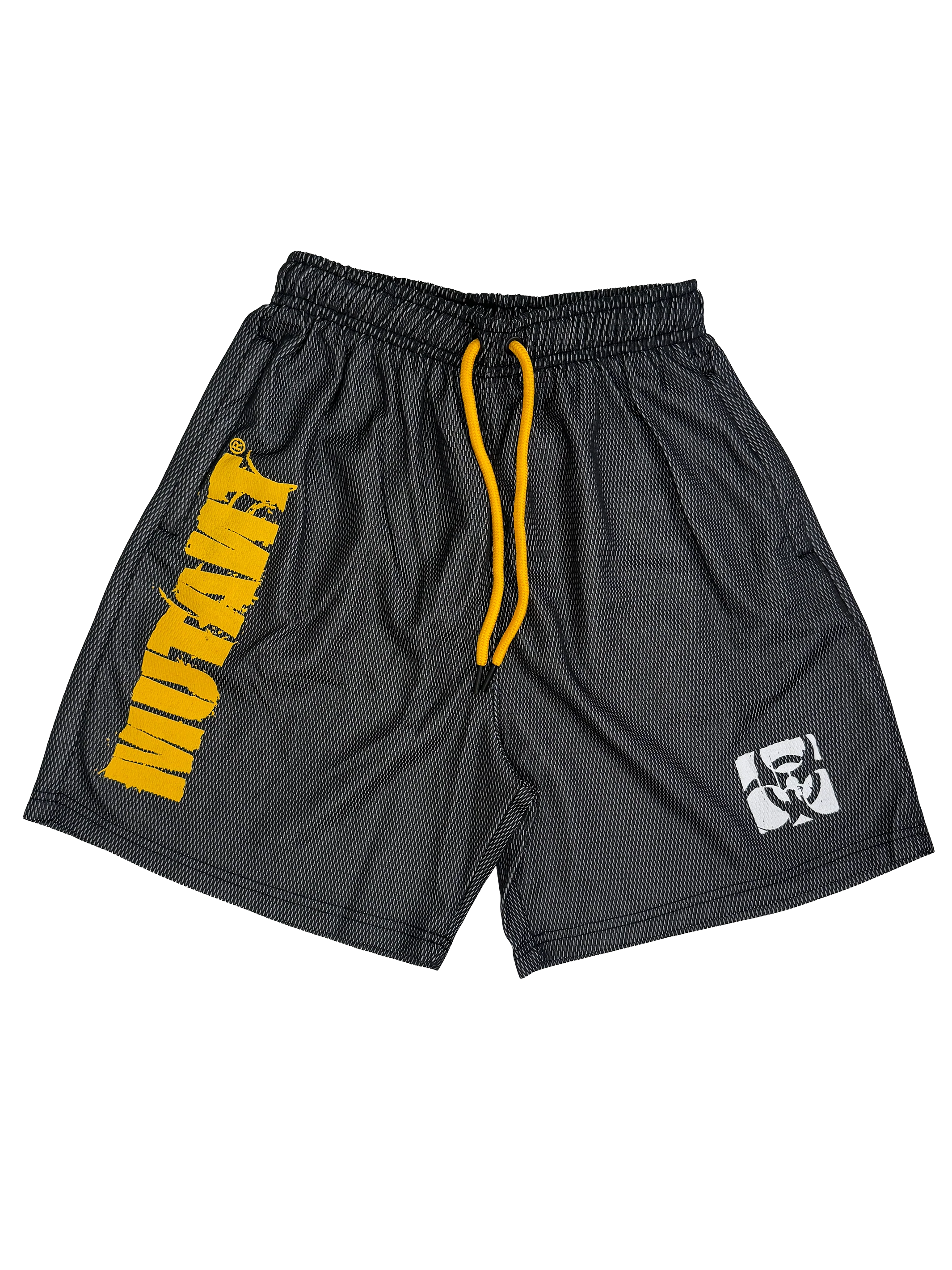 MUTANT® BORN HARDCORE 5” GYM SHORTS (BLACK & YELLOW)