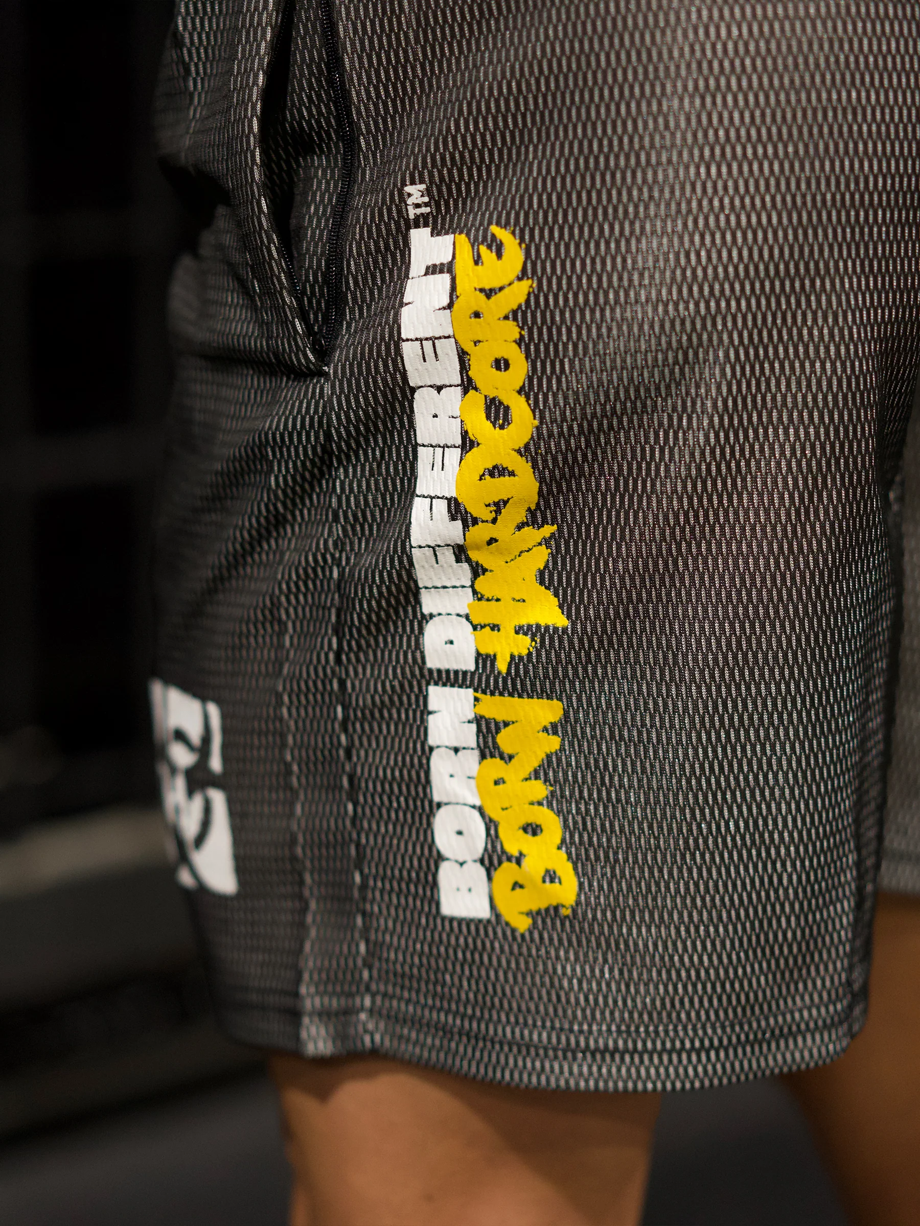 MUTANT® BORN HARDCORE 5” GYM SHORTS (BLACK & YELLOW) - Image 10