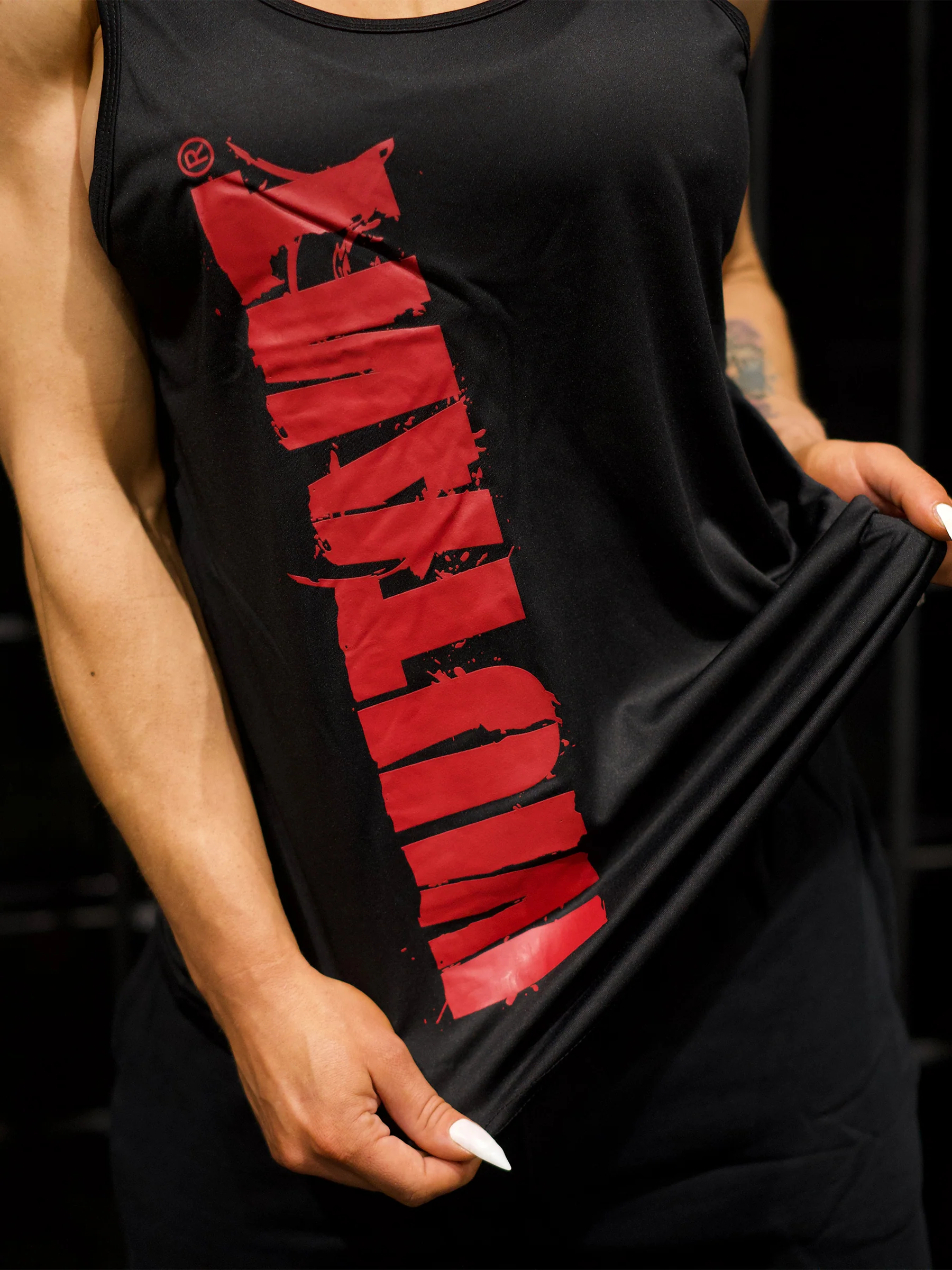 MUTANT® BORN HARDCORE HARDLINE TANK TOP GYM SHIRT (BLACK & RED) - Image 4