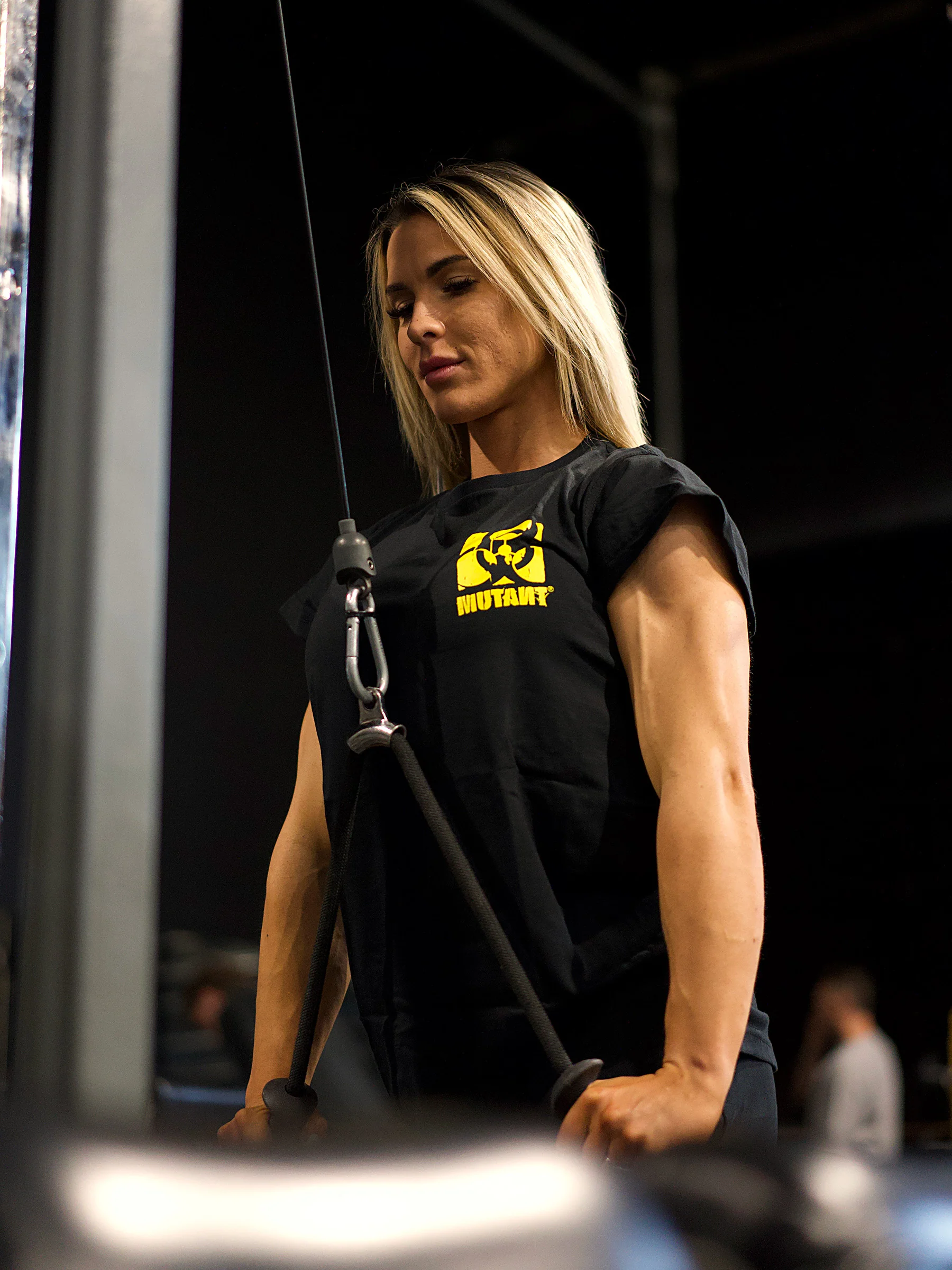 MUTANT® BORN HARDCORE WOMEN’S SKULL CAP SLEEVE GYM SHIRT (BLACK & YELLOW) - Image 8