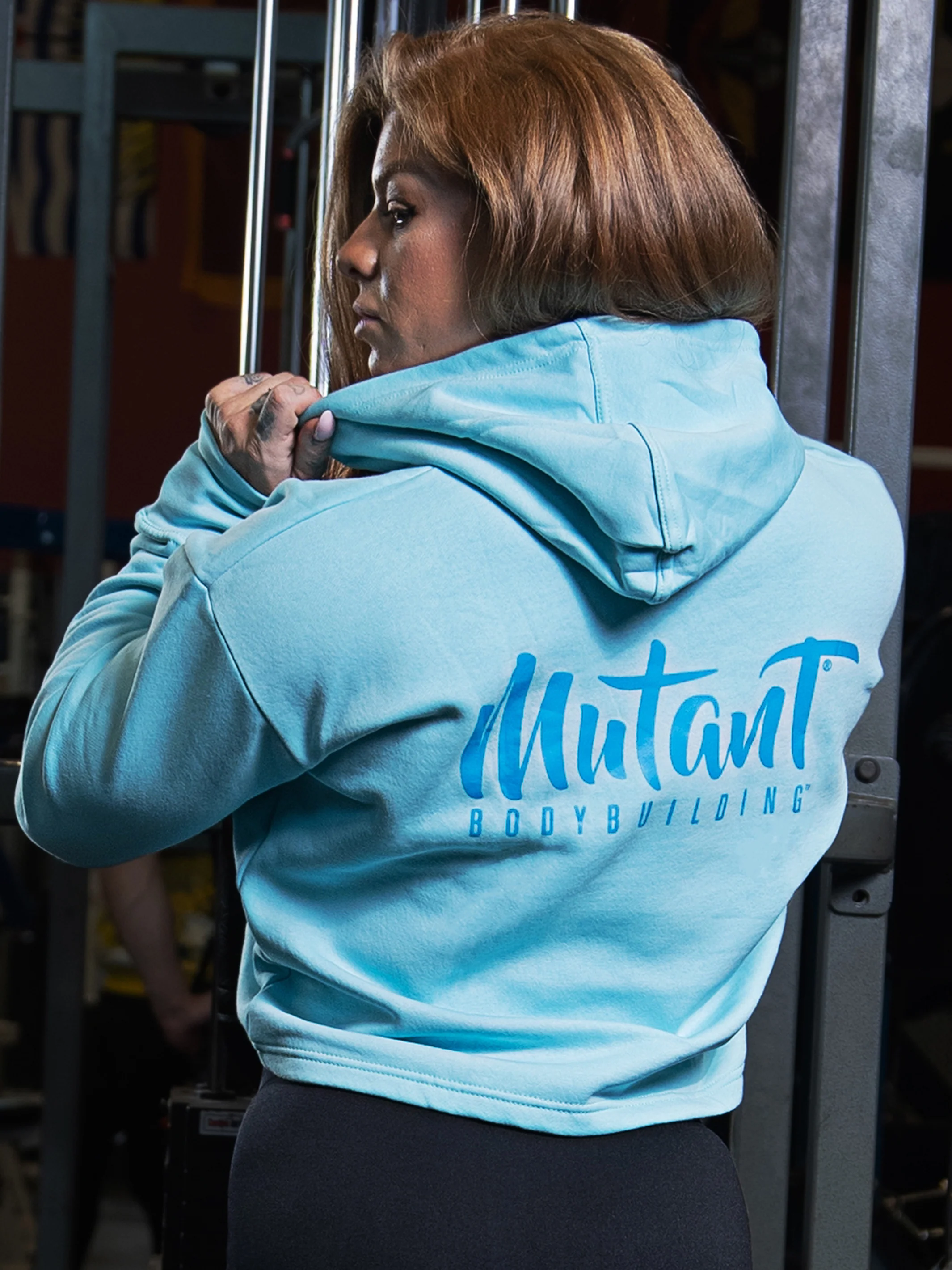 Thick Script Women's Gym Crop Hoodie (Sky Blue) Medium - Image 4