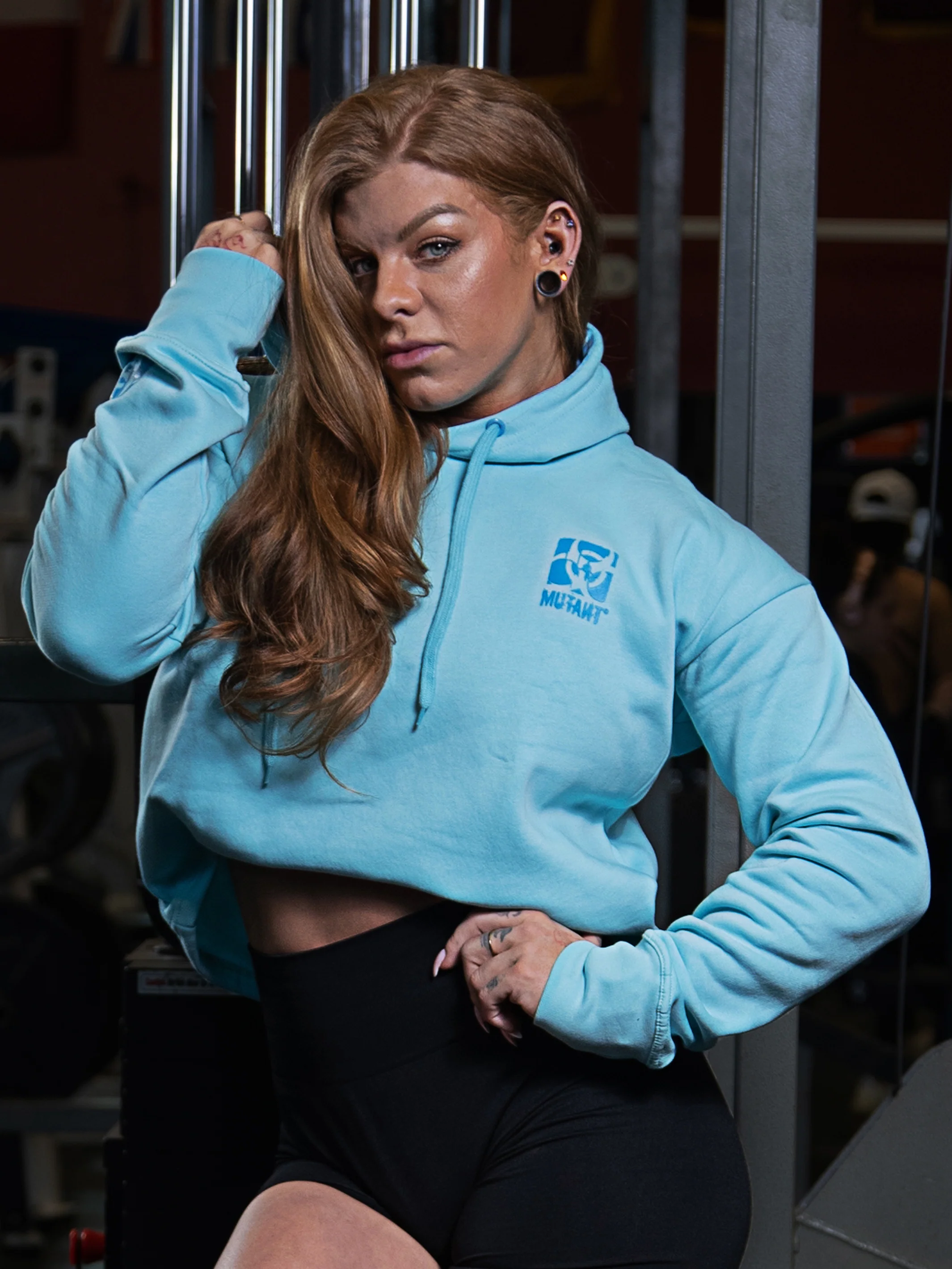 Thick Script Women's Gym Crop Hoodie (Sky Blue) Medium - Image 5